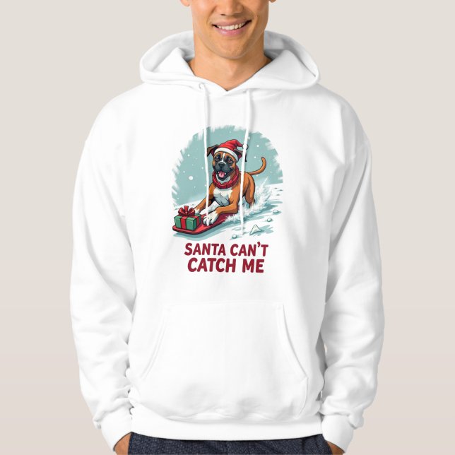 Veste À Capuche Boxer Santa Can’t Catch Me Christmas Hoodie (Devant)