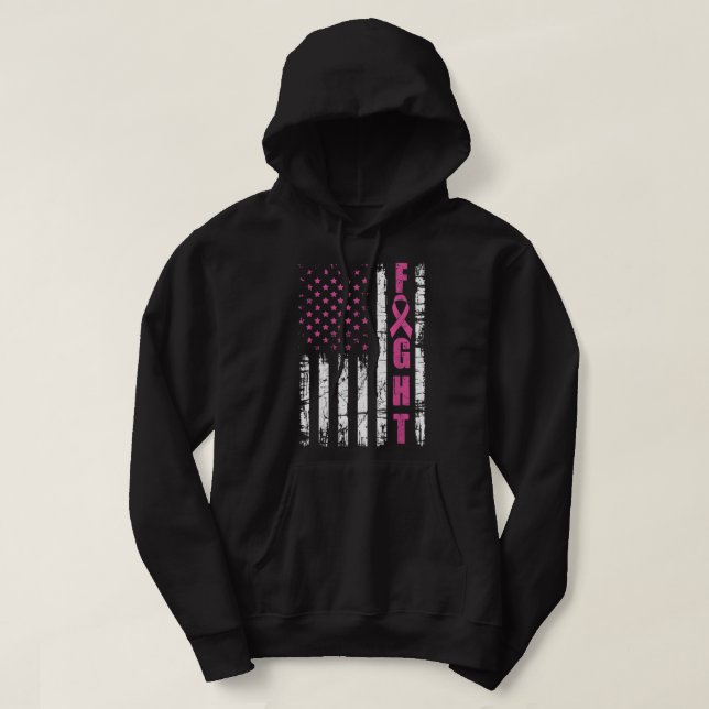Veste À Capuche Breast Cancer Awareness American Flag Fight Pink R (Design devant)