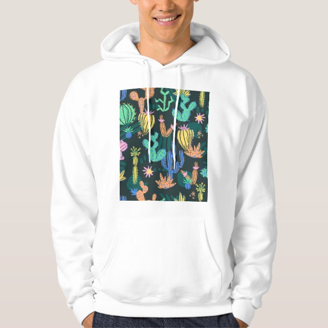 Veste À Capuche Cactus dessiné à la main : sans couture scandinave (Devant)