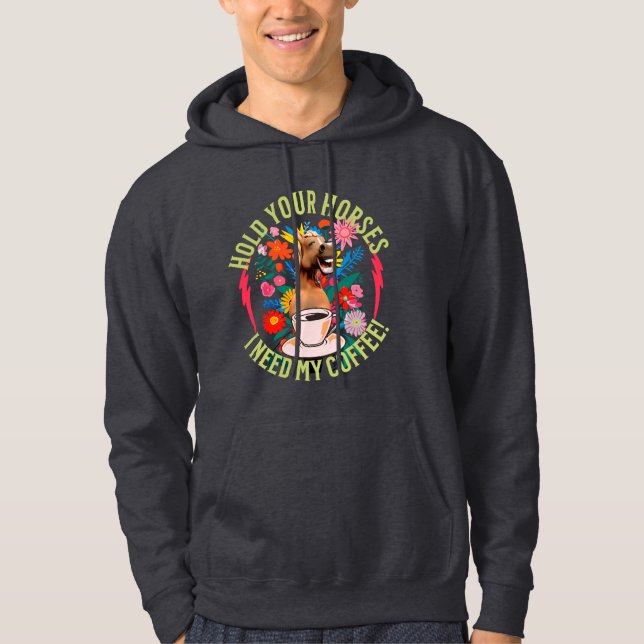 Veste À Capuche Café drôle de cheval amateur d'humour (Devant)