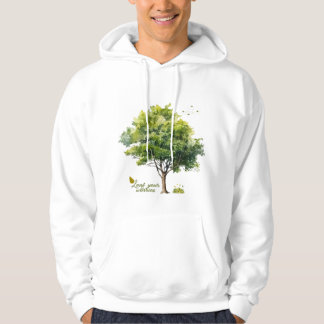 Veste À Capuche Calm Greens Watercolor Tree Quote
