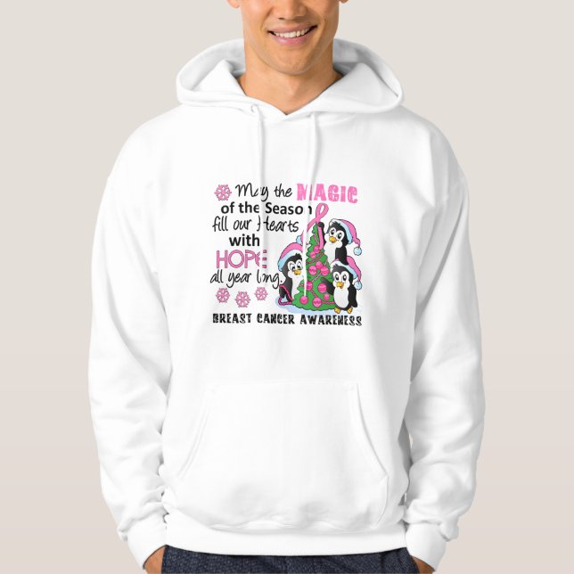 Veste À Capuche Cancer du sein de pingouins de Noël (Devant)