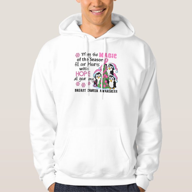 Veste À Capuche Cancer du sein de pingouins de Noël (Devant)