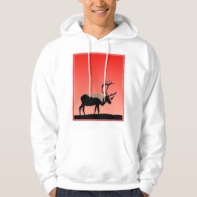 Veste À Capuche Caribou au coucher du soleil - Art original de la  (Devant)