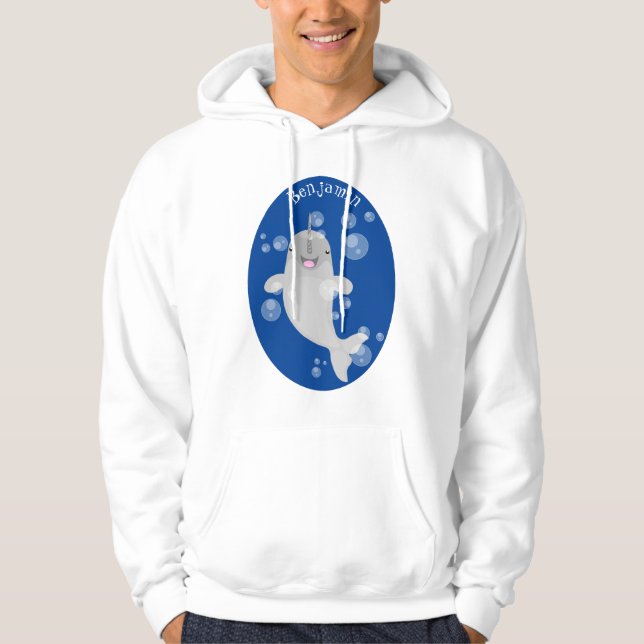 Veste À Capuche Caricature de bulles de narval joyeux (Devant)