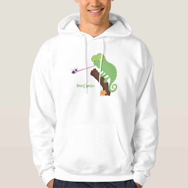 Veste À Capuche Caricature de lézard de caméléon vert joyeux (Devant)