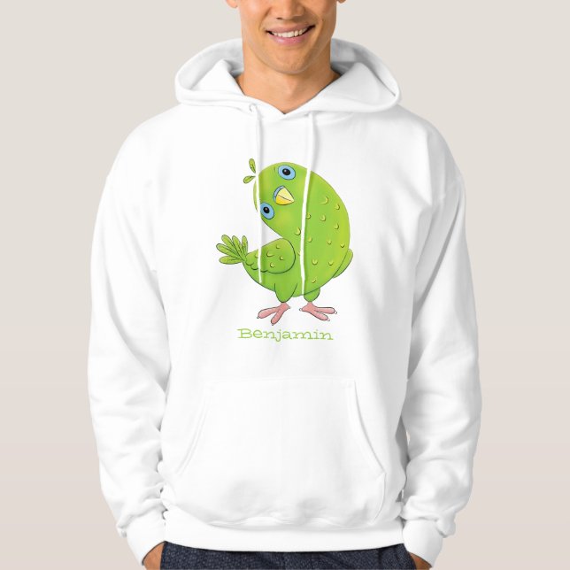 Veste À Capuche Caricature de perruche verte curieuse (Devant)