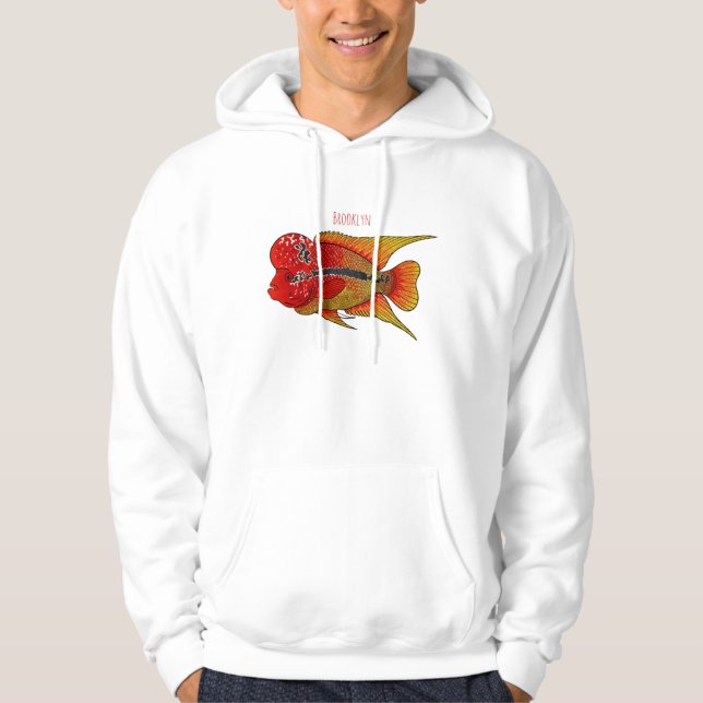 Veste À Capuche Caricature de poisson cichlide à fleur (Devant)