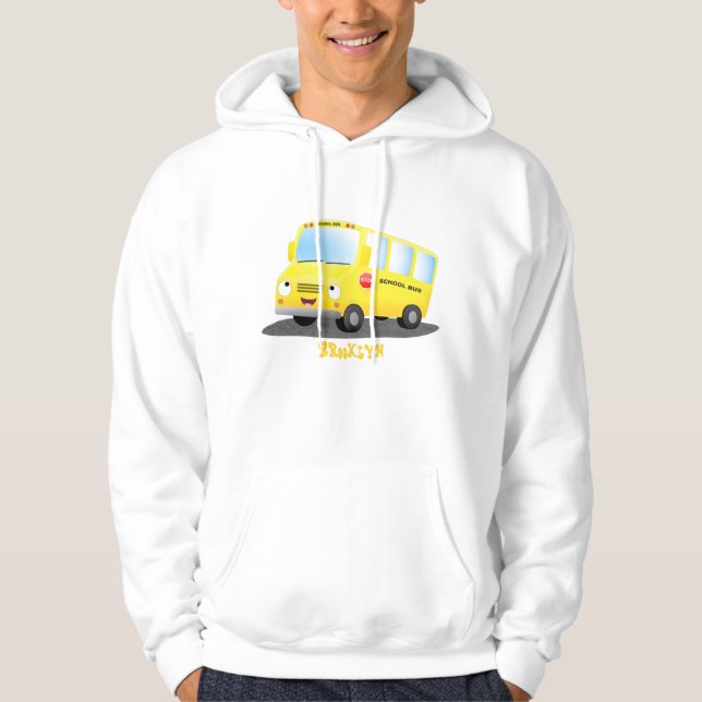 Veste À Capuche Caricature du bus scolaire jaune joyeux (Devant)