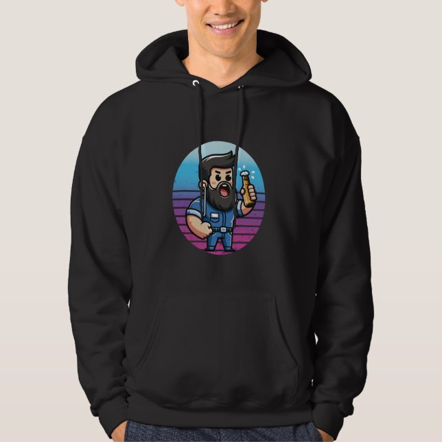 Veste À Capuche Cartoon personnage barbe jumpsuit bière joyeux pla (Devant)