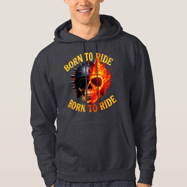 Veste À Capuche Casque Flamboyant Skull Né pour Rouler (Devant)