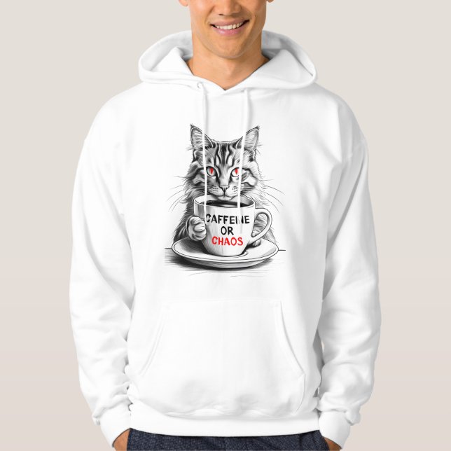 Veste À Capuche Cat Coffee – Caffeine or Chaos Funny Quote Hoodie (Devant)