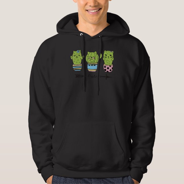 Veste À Capuche Catcus Femmes Hommes Cactus Chat Plante Catus Plan (Devant)