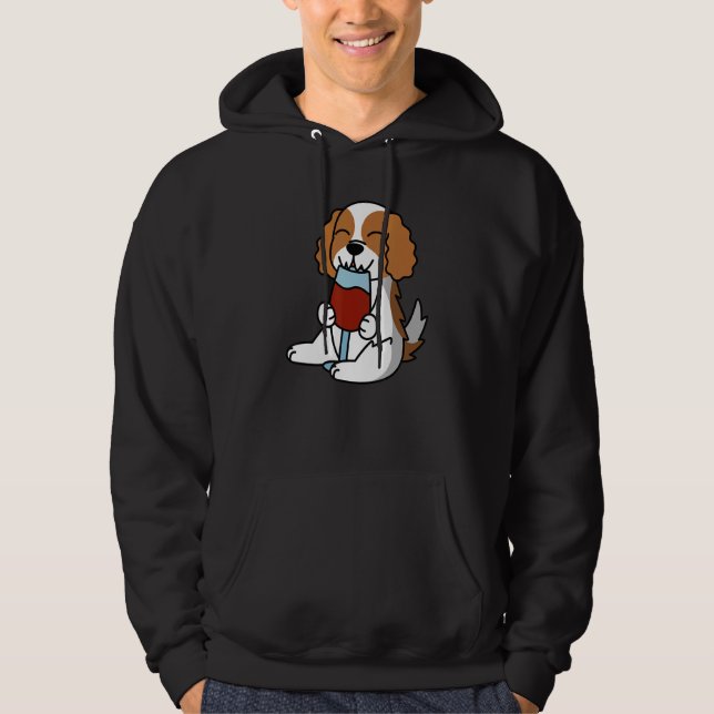 Veste À Capuche Cavalier King Charles Spaniel Buvant du Vin Chien (Devant)