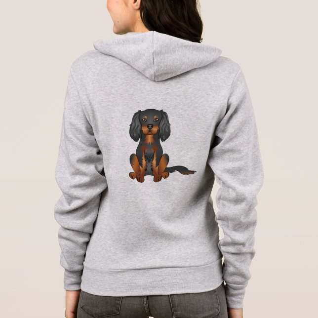 Veste À Capuche Cavalier King Charles Spaniel noir et feu assis (Dos)