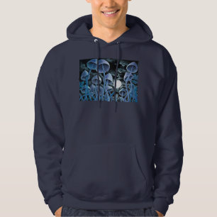 Veste À Capuche Champignons Magiques Bleus En Peinture Lune