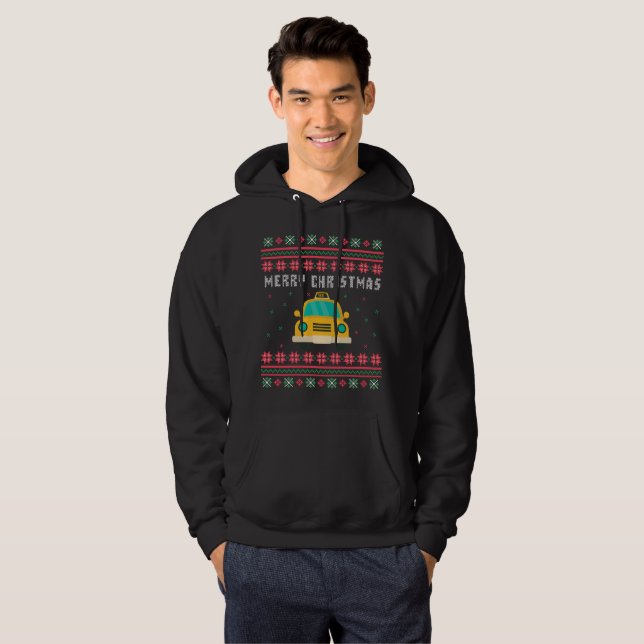 Veste À Capuche Chandail de Noël moche de taxi (Devant entier)