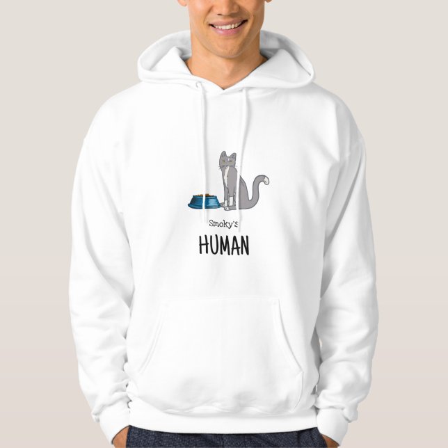 Veste À Capuche Chandail sweatshirt chat tuxedo gris (Devant)