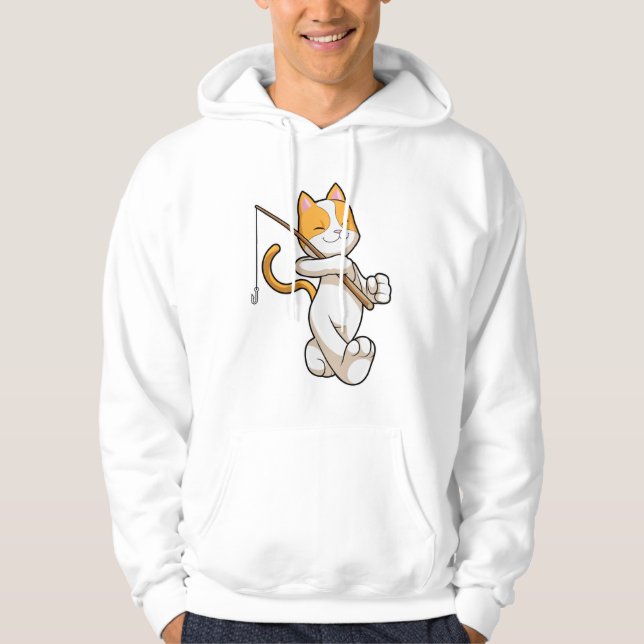 Veste À Capuche Chat à la pêche avec bâton de pêche (Devant)
