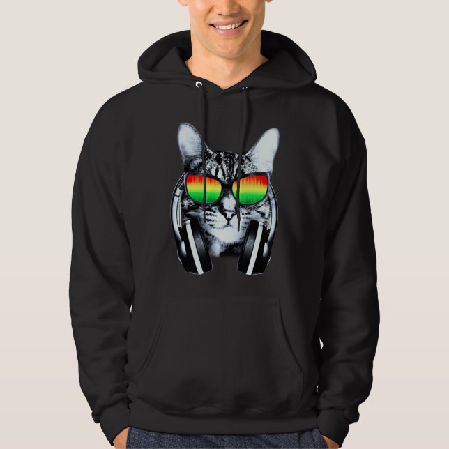Veste À Capuche Chat avec des lunettes de soleil et des écouteurs (Devant)