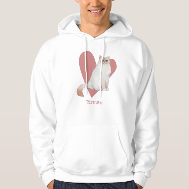 Veste À Capuche Chat Birman Aquarelle Kitty Coeur rose (Devant)