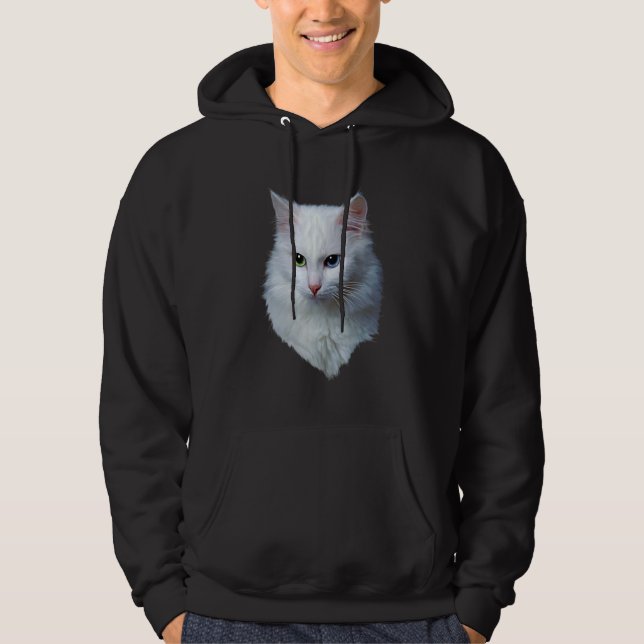 Veste À Capuche Chat Blanc Fruit Aux Yeux Bleu Et Vert (Devant)