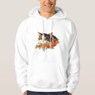 Veste À Capuche Chat calicot kawaii à motif floral qui regarde par