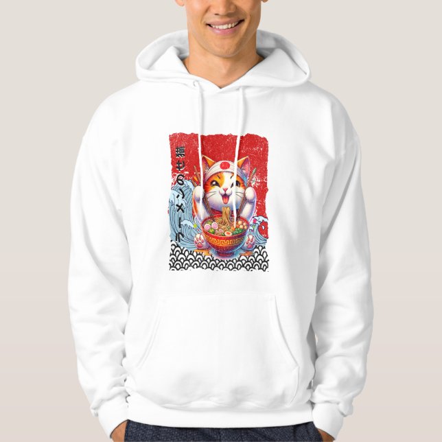 Veste À Capuche Chat Chanceux Amateur de Nouilles (Devant)