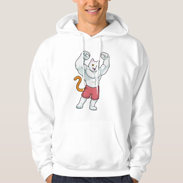 Veste À Capuche Chat comme Bodybuilder avec de grands Muscles (Devant)