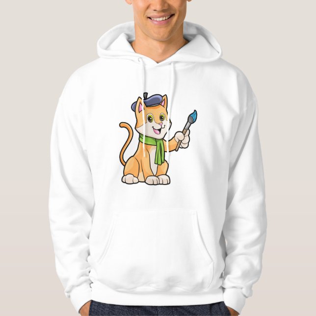 Veste À Capuche Chat comme Peintre avec pinceau et écusson (Devant)