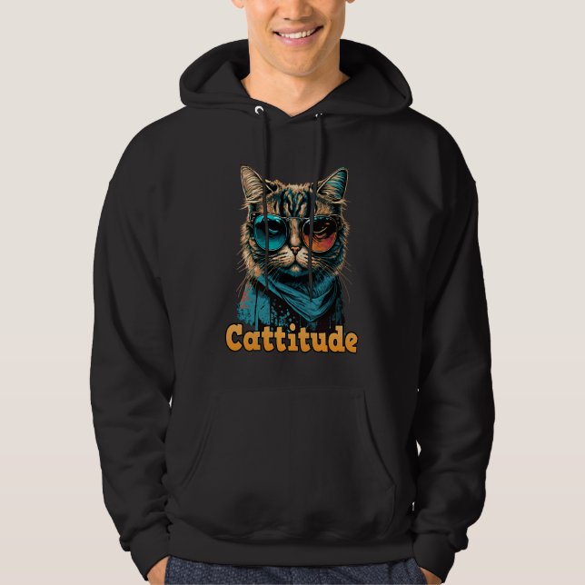 Veste À Capuche Chat Cool Avec Lunettes Cattitude Chats  Attitude (Devant)