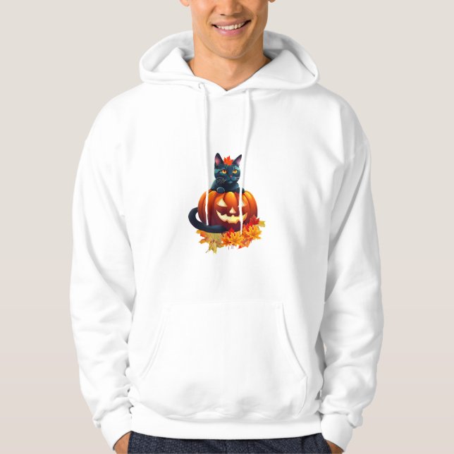 Veste À Capuche Chat d'automne, Citrouille, Design graphique d'Hal (Devant)