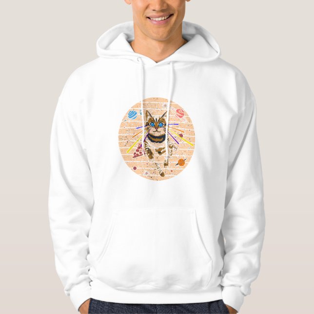 Veste À Capuche Chat de l'espace aux yeux laser, Art de pizza gala (Devant)