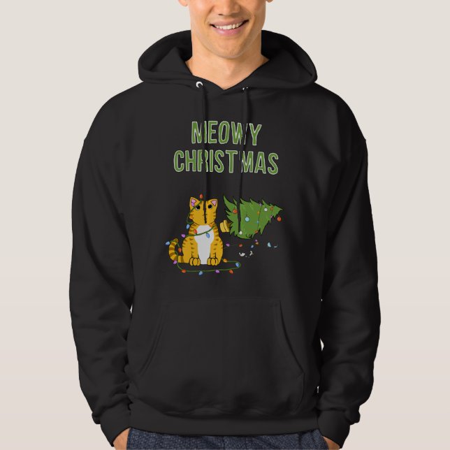 Veste À Capuche Chat de Noël Orange Tiger Tabby xmas arbre kitty c (Devant)