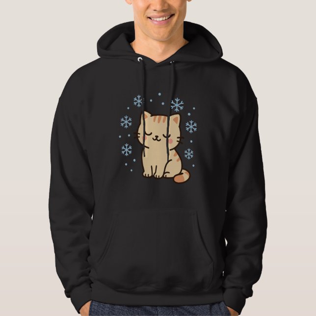 Veste À Capuche Chat Kawaii enneigé – Joli Chat d'Hiver (Devant)
