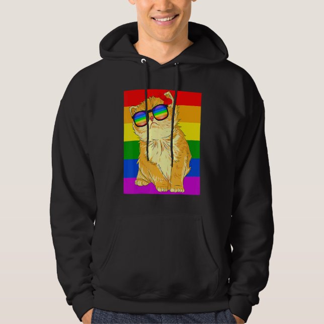 Veste À Capuche Chat Lgbt Gay Rainbow Pride Drapeau Garçons Hommes (Devant)