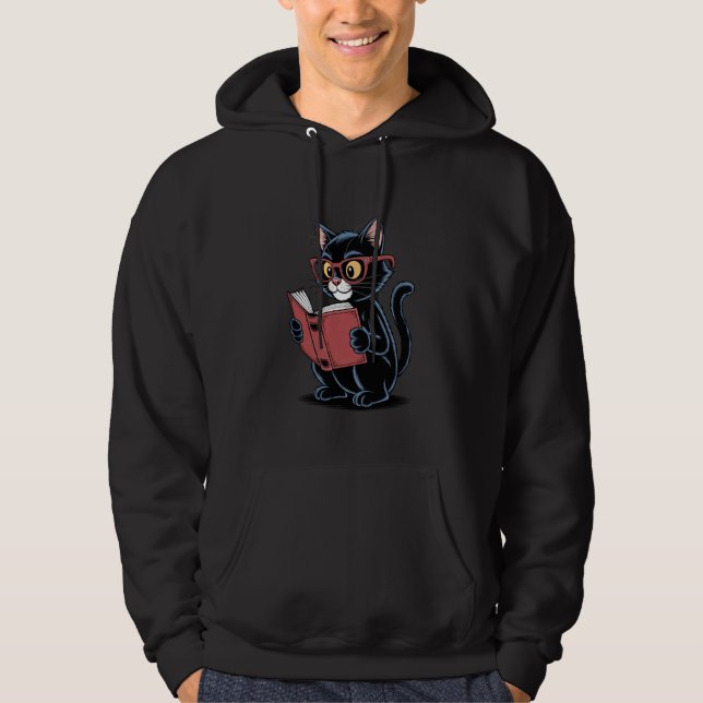 Veste À Capuche Chat lisant un livre nerd Kitty bibliophile (Devant)