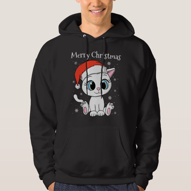Veste À Capuche Chat mignon avec chapeau de Noël Joyeux Noël (Devant)