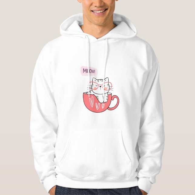 Veste À Capuche chat miow dans une tasse (Devant)