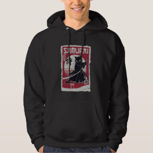 Veste À Capuche Chat Ninja Samouraï Art Japonais Vintage sur Bois