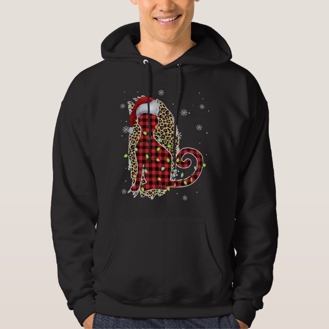 Veste À Capuche Chat Noël Leopard Buffalo Plaid Red Santa Chapeau (Devant)
