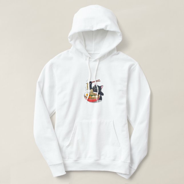 Veste À Capuche "Chat noir affamé avec Ramen" (Design devant)