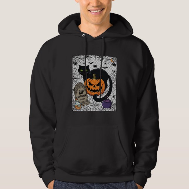 Veste À Capuche Chat noir d'Halloween Citrouille Pierre tombale Ch (Devant)