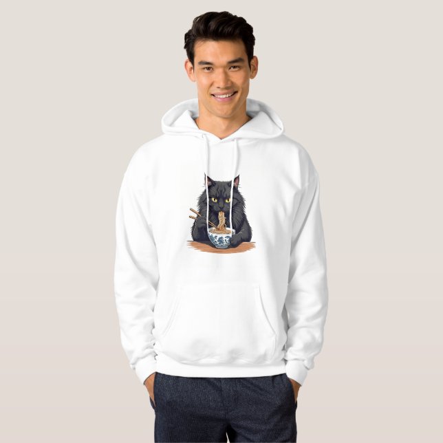 Veste À Capuche Chat noir mangeant des nouilles – Chat Ramen drôle (Devant entier)