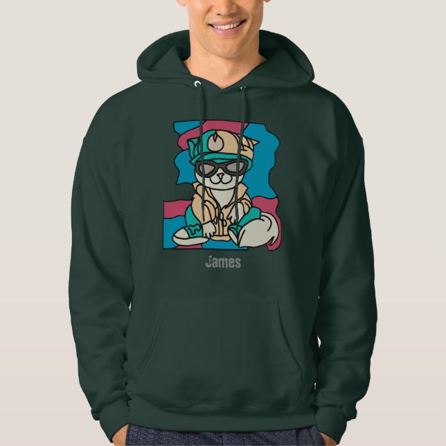 Veste À Capuche Chat Retro Street Relaxant | drôle (Devant)