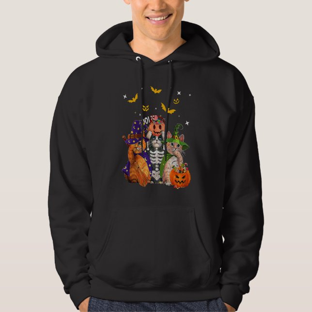 Veste À Capuche Chat Sorcière Citrouille effrayant Chat Squelette  (Devant)