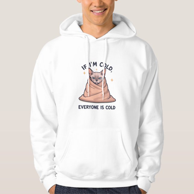 Veste À Capuche Chat Sphynx Grincheux Art Cartoonique Humour Froid (Devant)