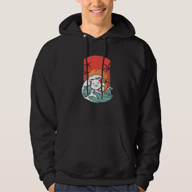Veste À Capuche Chat Surfer Palm Tree Vacances Île Océan Été (Devant)