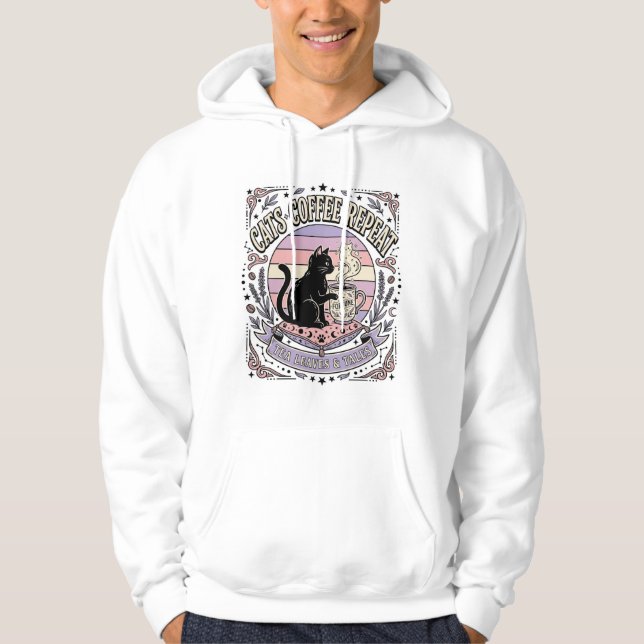 Veste À Capuche Chats Café Répéter Chat Feuilles de Thé Café Fortu (Devant)