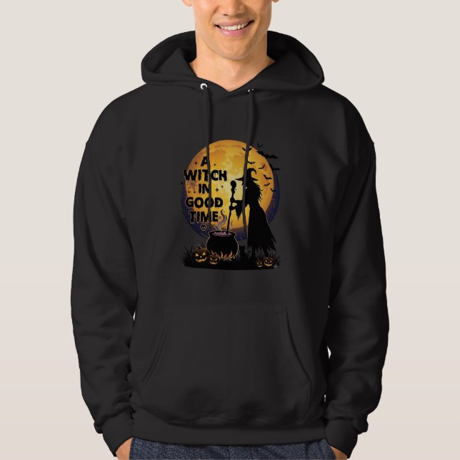 Veste À Capuche Chaudron de lune d'Halloween de bonne sorcière_1 (Devant)